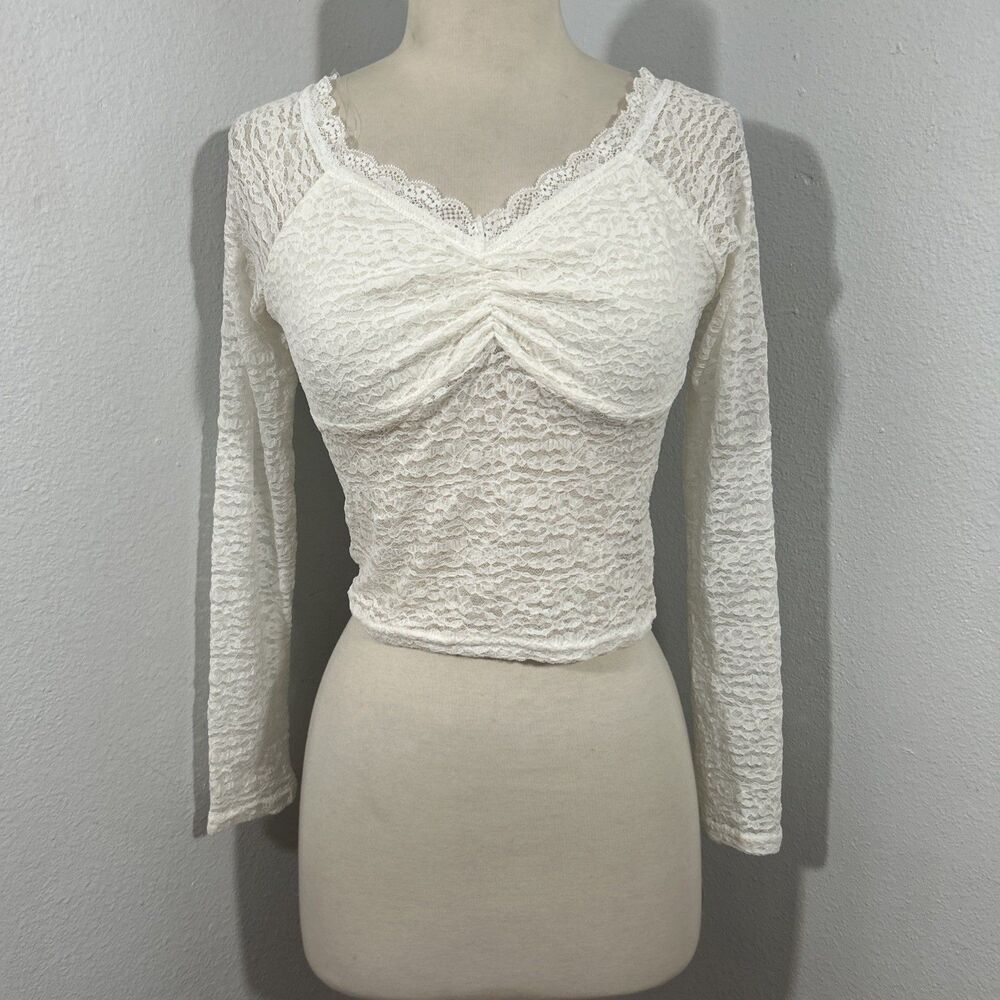 Active USA Crop Top  Womens M White Babydoll Lace Festival Coquette‎ Y2K 90s
